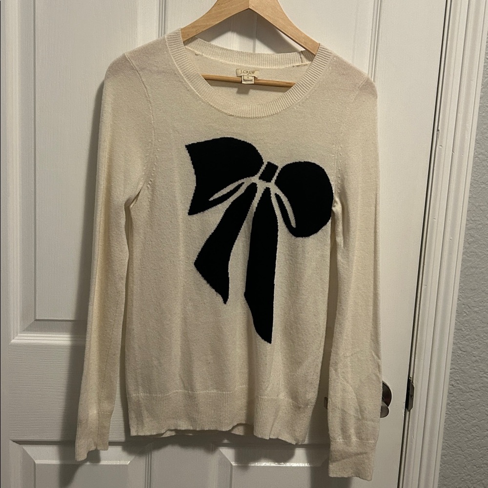 J crew bow sweater merino wool‎ blend small cream and black